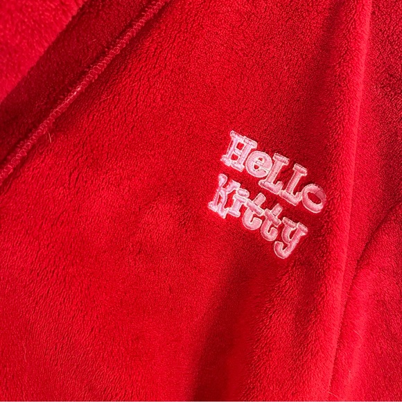 Sanrio Hello Kitty Red Plush Bath Robe Pockets Embroidered Womens Size L - Picture 5 of 14